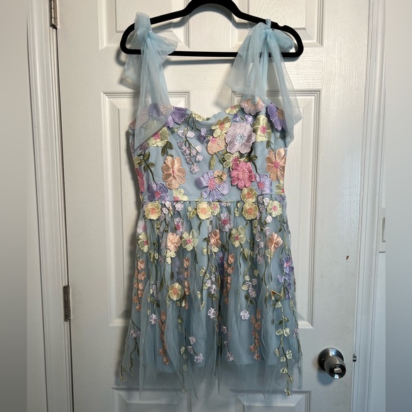 Lulus Dresses & Skirts - NWOT Lulu's Classic Romance 3D Floral Applique Tie-Strap Mini Dress